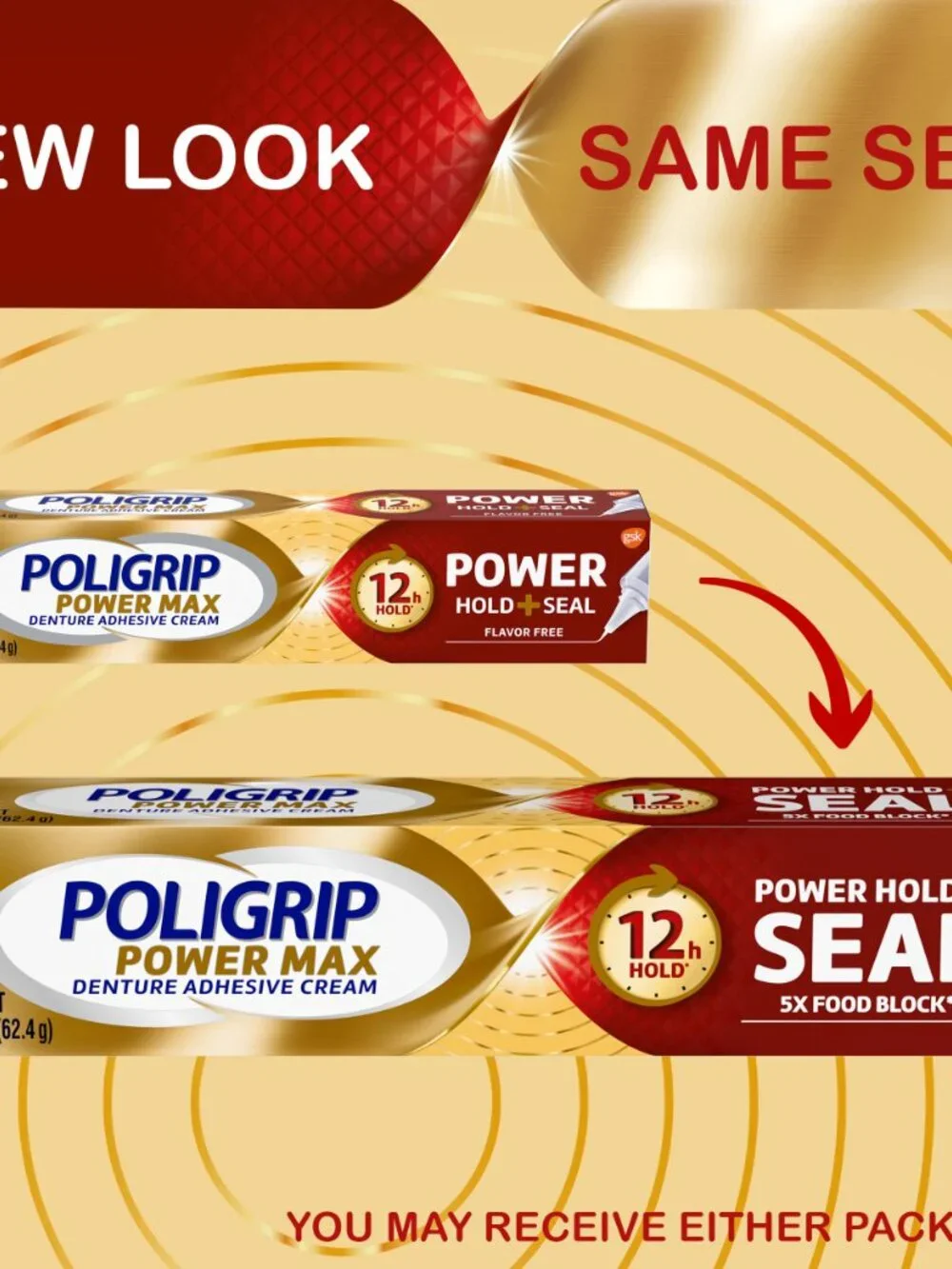 Poligrip Power Max Power Hold plus Seal Denture Adhesive Cream, Denture Cream fo